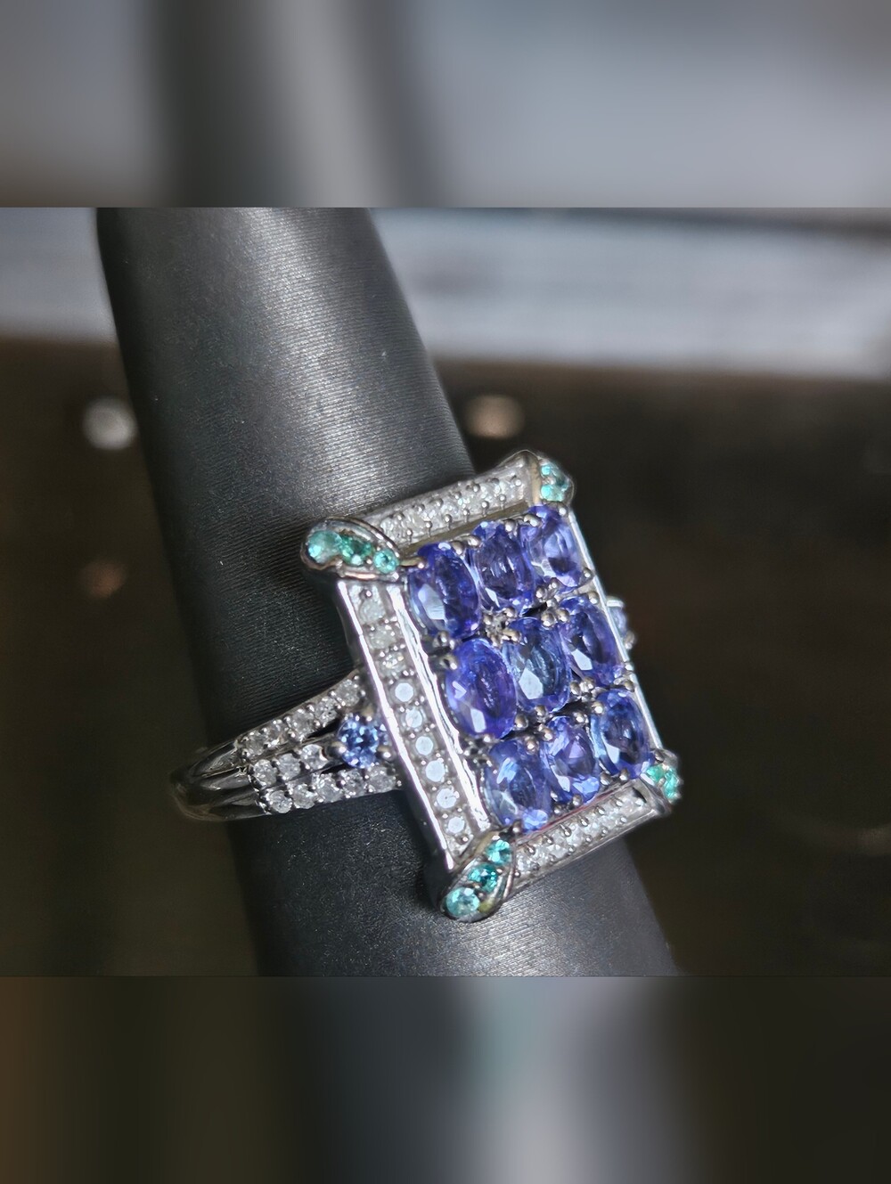 D'Joy Tanzanite, Paraiba Tourmaline and Diamond 2.15 ctw 9 Planet Ring